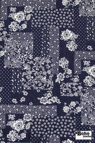 Navy Blue and White Floral Bandana Patchwork Rayon Challis Woven Fabric - Boho Fabrics - Challis, Woven