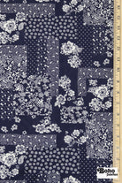 Navy Blue and White Floral Bandana Patchwork Rayon Challis Woven Fabric - Boho Fabrics - Challis, Woven