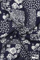 Navy Blue and White Floral Bandana Patchwork Rayon Challis Woven Fabric - Boho Fabrics - Challis, Woven