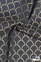 Navy Blue & Cream Scalloped Fan Upholstery Woven Fabric - Boho Fabrics - Home Dec. & Upholstery Fabric