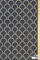 Navy Blue & Cream Scalloped Fan Upholstery Woven Fabric - Boho Fabrics - Home Dec. & Upholstery Fabric