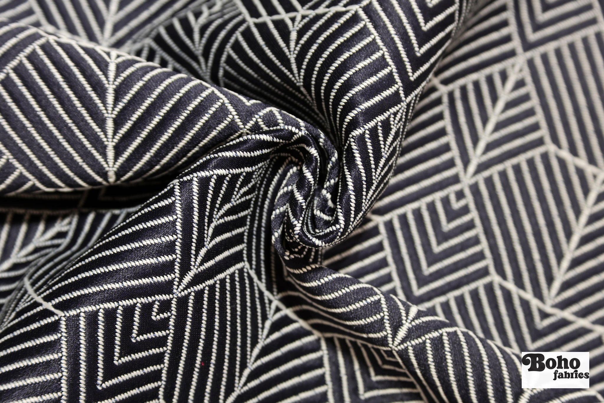 Navy Blue & White Geometric Chevron Diamond Upholstery Woven Fabric - Boho Fabrics - Home Dec. & Upholstery Fabric