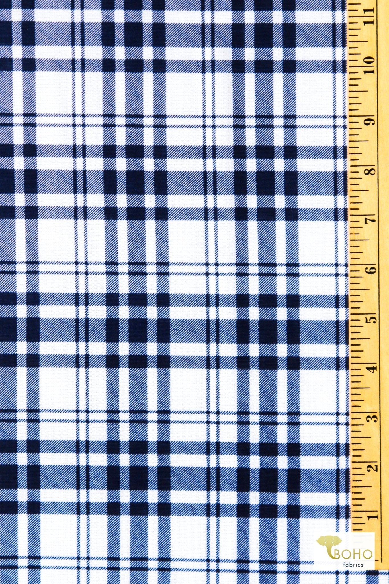 Navy Plaid, Ponte Print Knit Fabric - Boho Fabrics