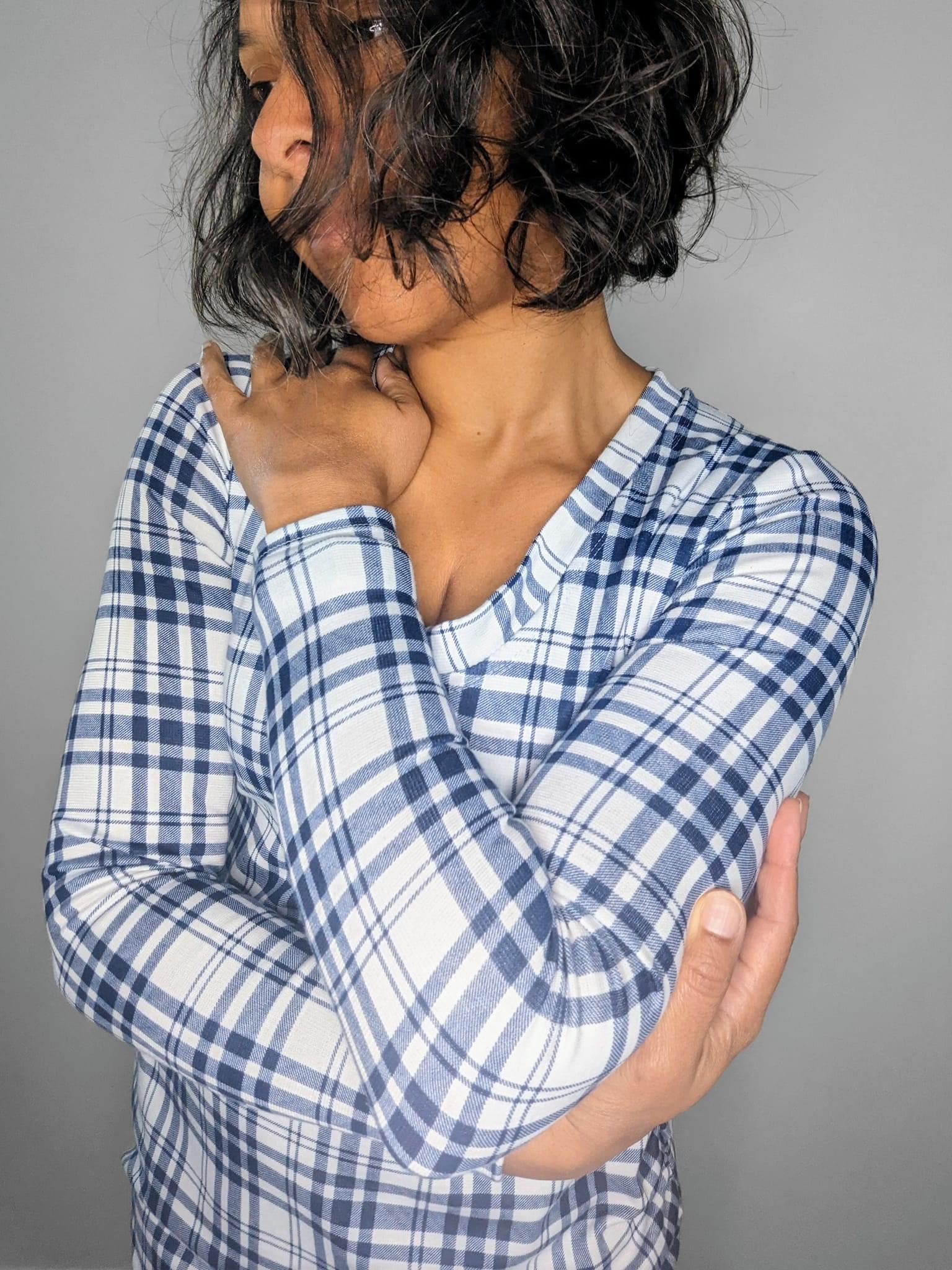 Navy Plaid, Ponte Print Knit Fabric - Boho Fabrics