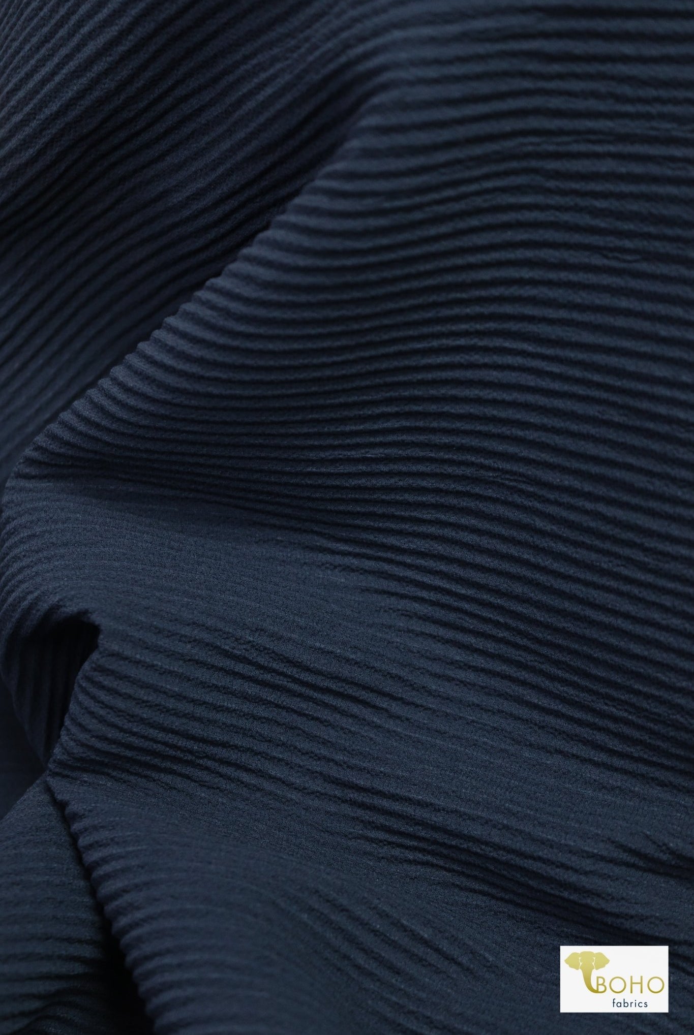 Navy, Pleated Woven - Boho Fabrics