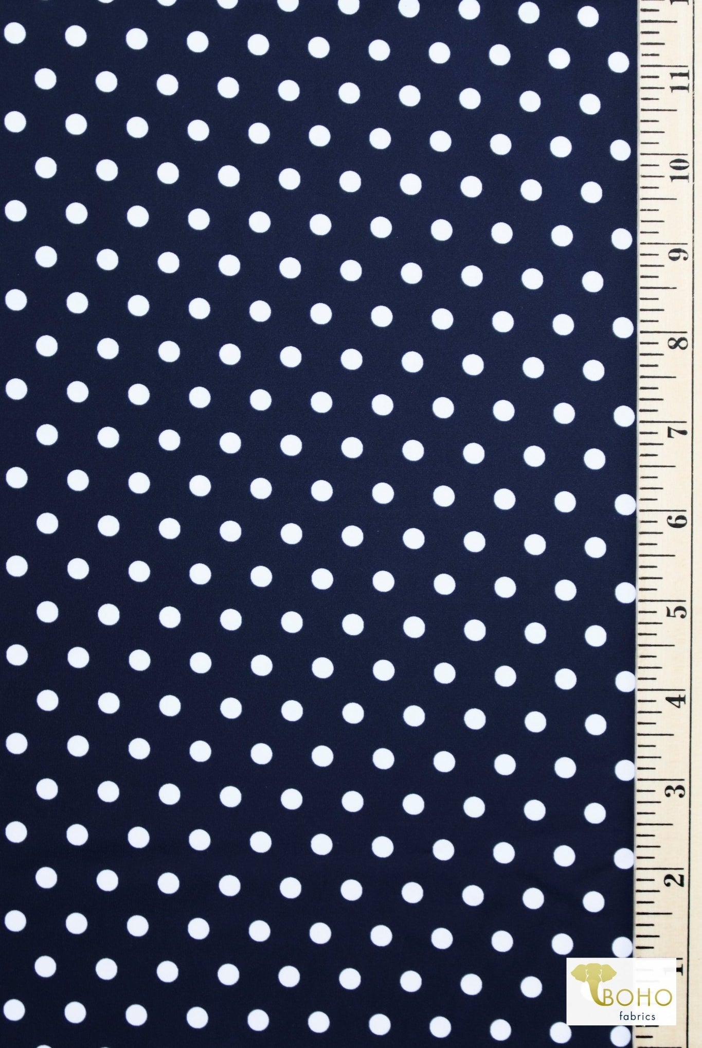 Navy Polka Dots, Swim Print Knit Fabric - Boho Fabrics
