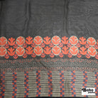 Navy & Red Geometric & Floral Border Motif Silk Chiffon Fabric, Pre-Cuts - Boho Fabrics - Woven Fabric
