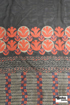 Navy & Red Geometric & Floral Border Motif Silk Chiffon Fabric, Pre-Cuts - Boho Fabrics - Woven Fabric