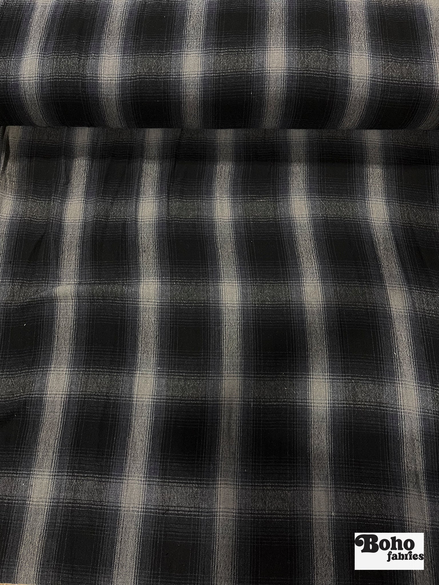 Navy Shadow Plaid, Gauze Woven Fabric - Boho Fabrics - Gauze, Woven
