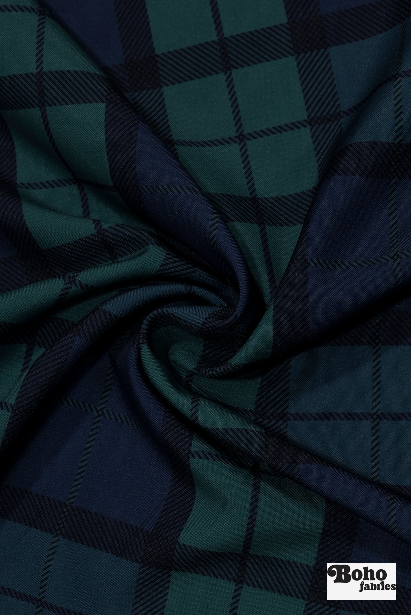 Navy & Teal Tartan Canvas Woven Fabric - Boho Fabrics - Canvas Fabric
