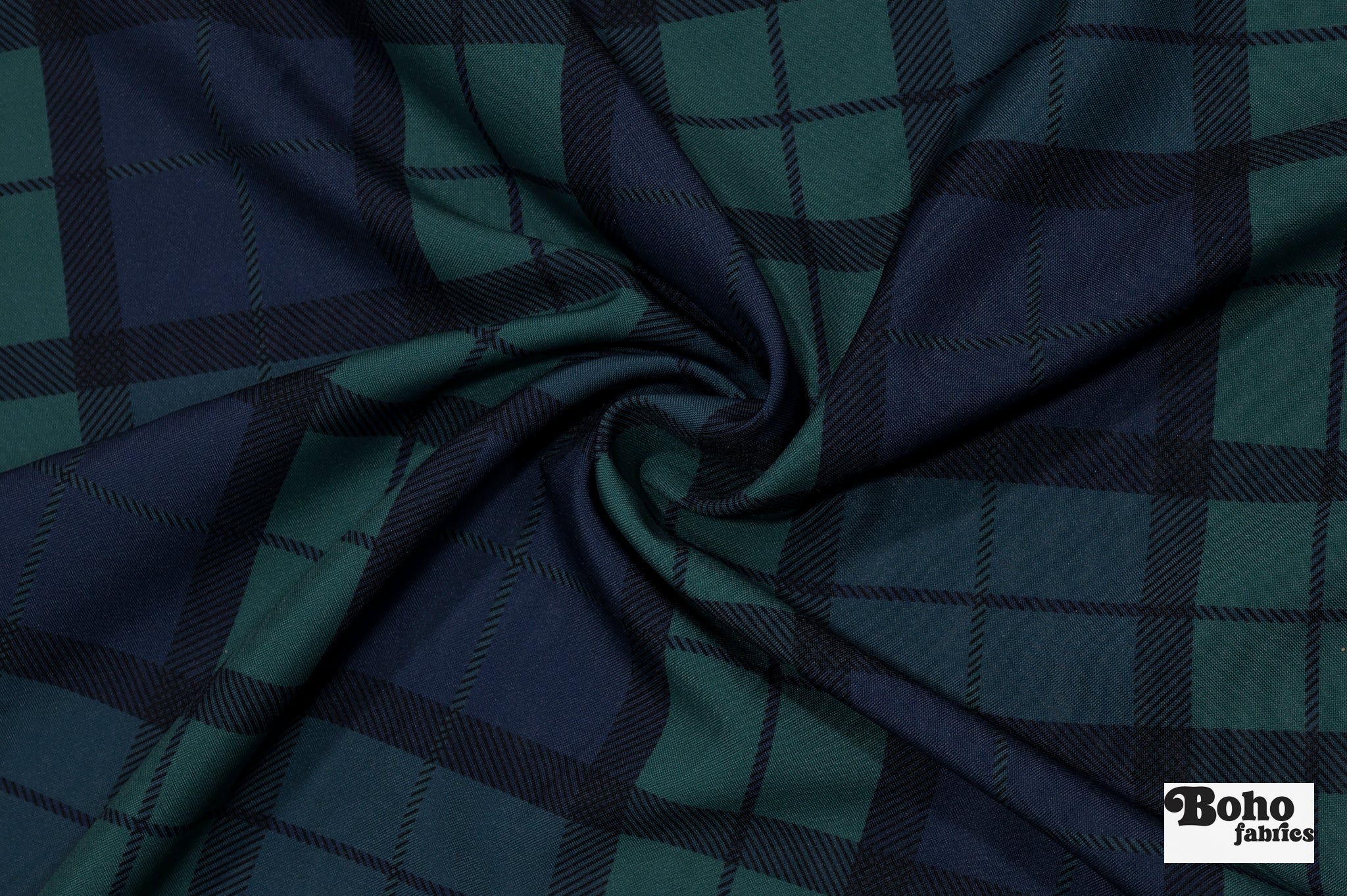 Navy & Teal Tartan Canvas Woven Fabric - Boho Fabrics - Canvas Fabric