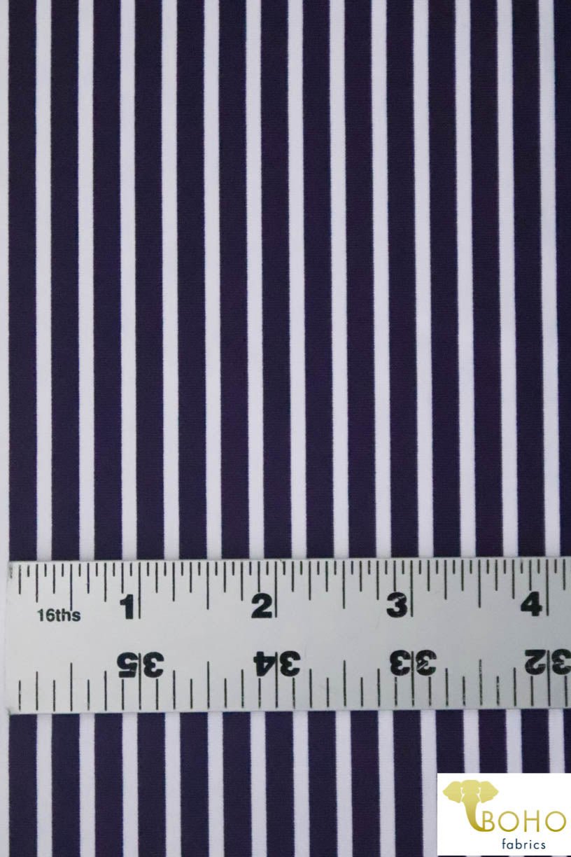 Navy & White 1/4 " Stripes. Swim/Athletic Nylon Spandex Fabric - Boho Fabrics
