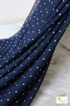 Navy & White Polka Dots, Stretch Mesh Printed Fabric. - Boho Fabrics