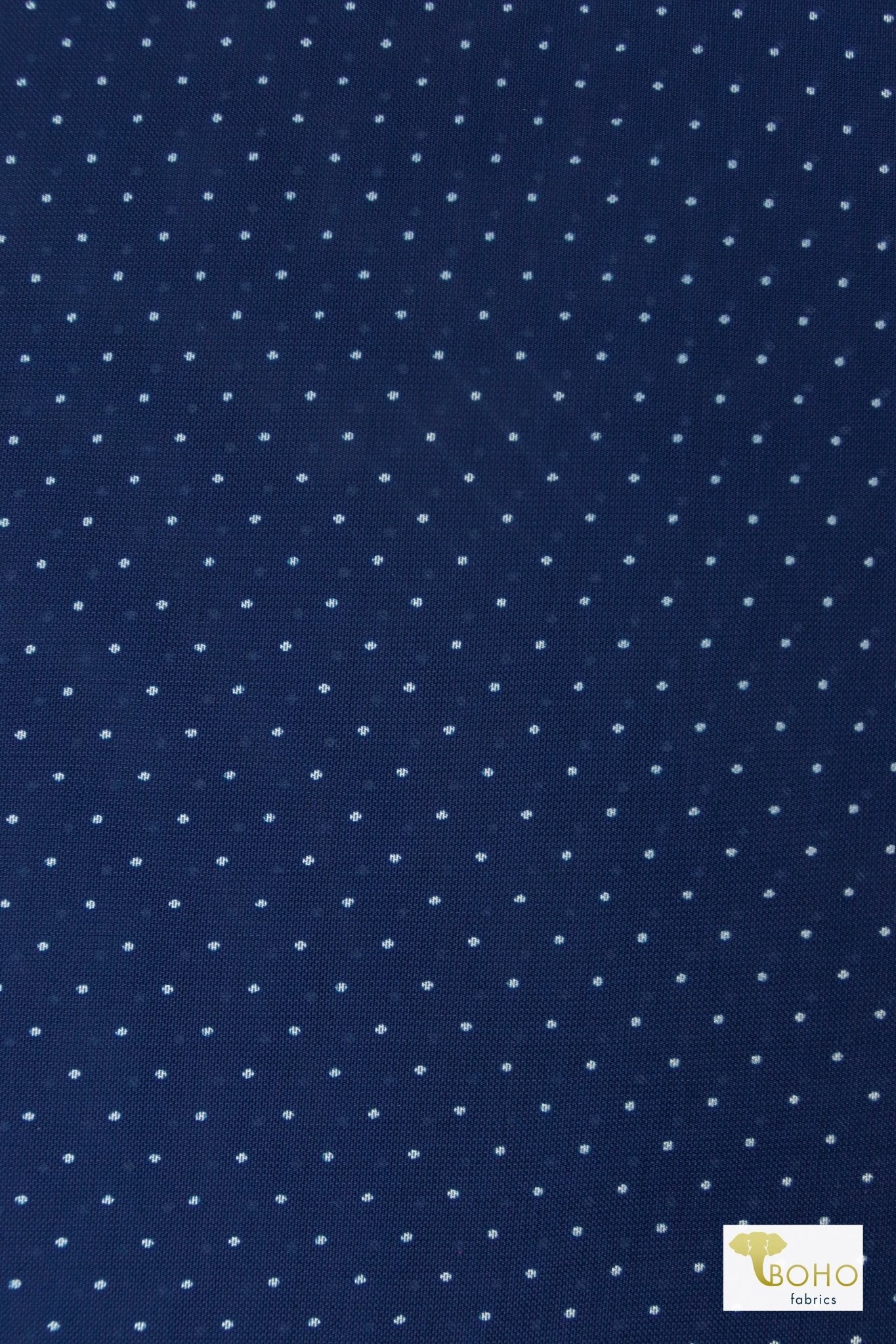 Navy & White Polka Dots, Stretch Mesh Printed Fabric. - Boho Fabrics