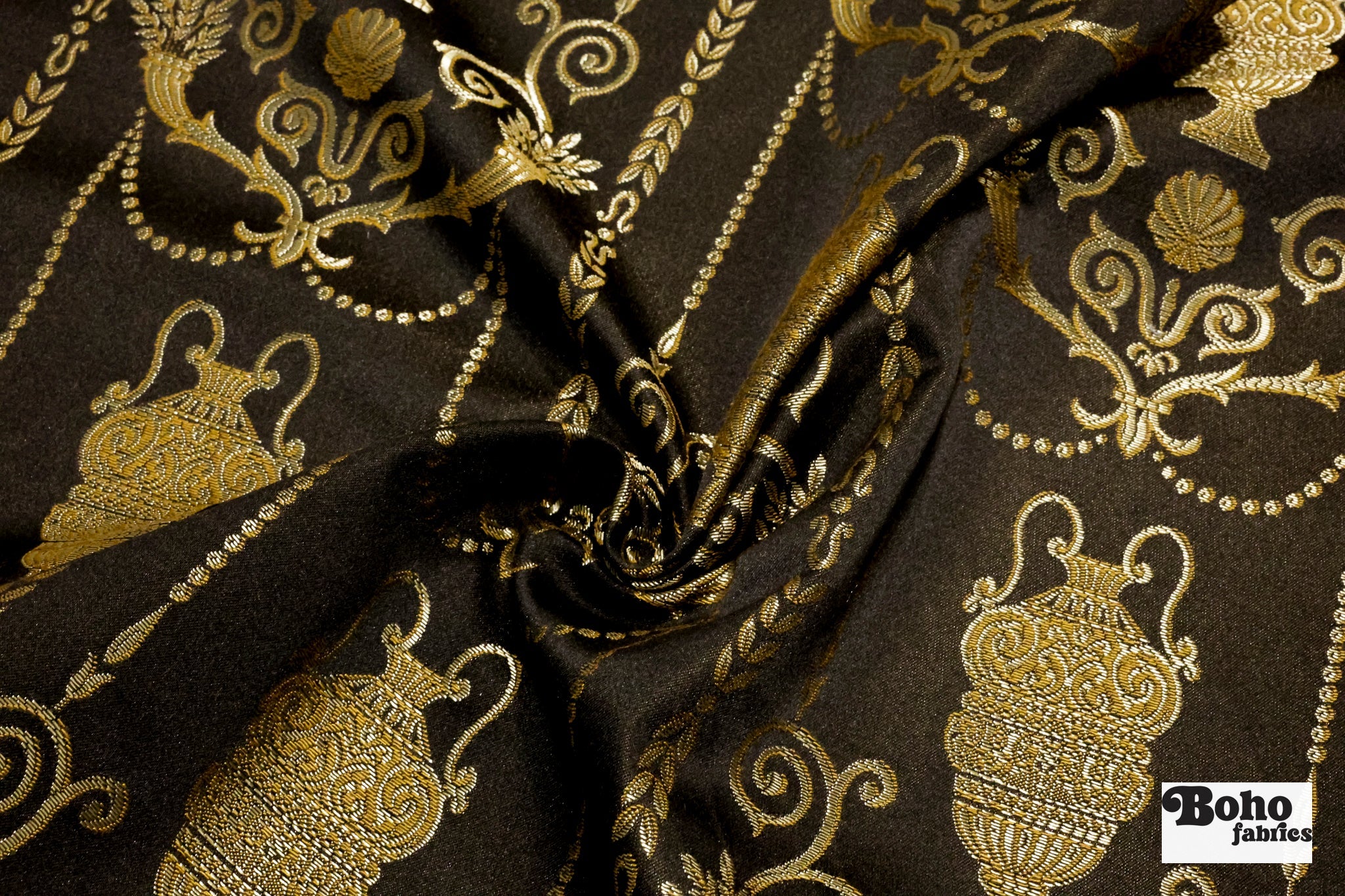 Neoclassical Black & Gold Jacquard Woven Fabric - Boho Fabrics - Jacquard, Woven