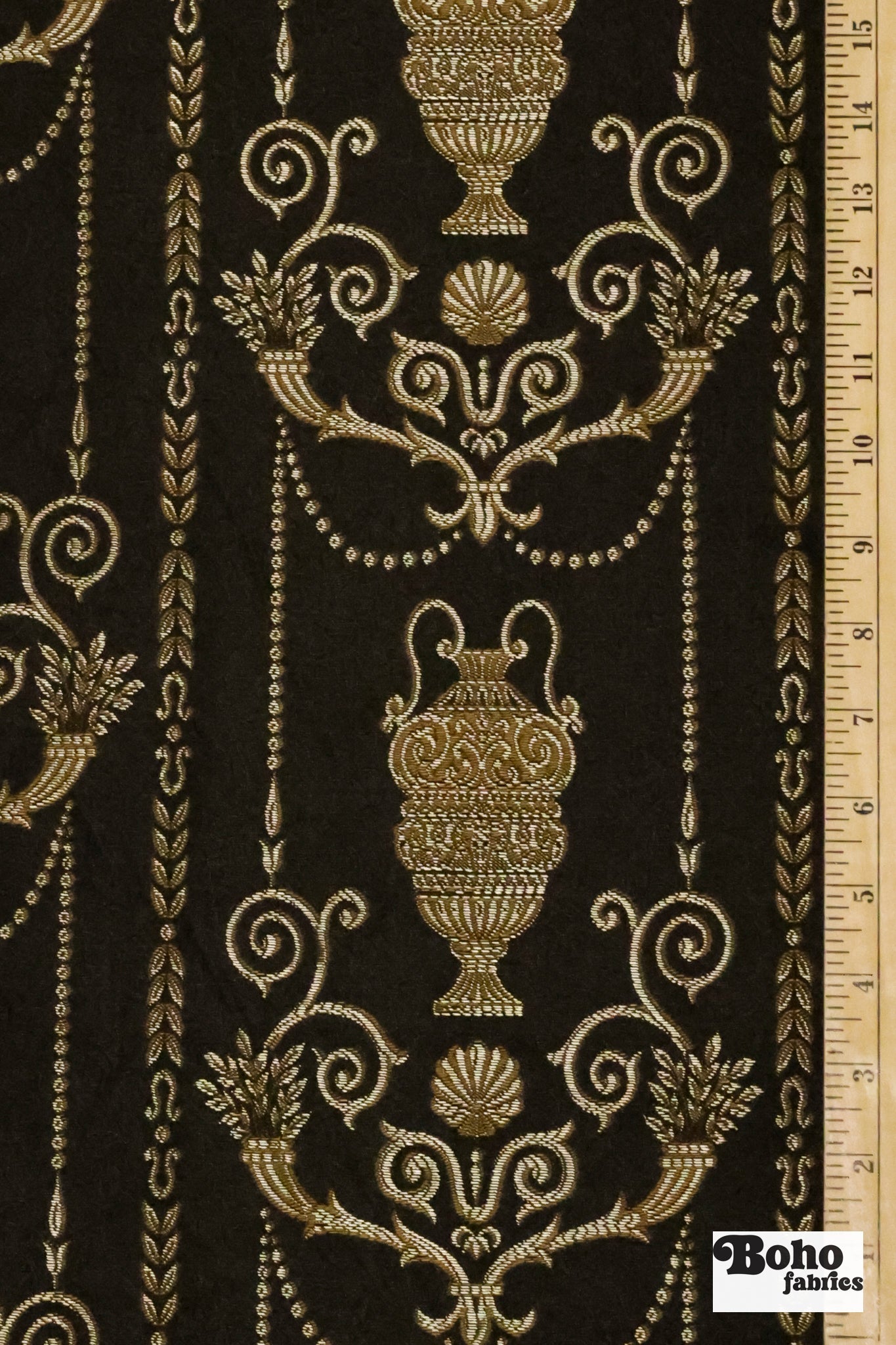 Neoclassical Black & Gold Jacquard Woven Fabric - Boho Fabrics - Jacquard, Woven