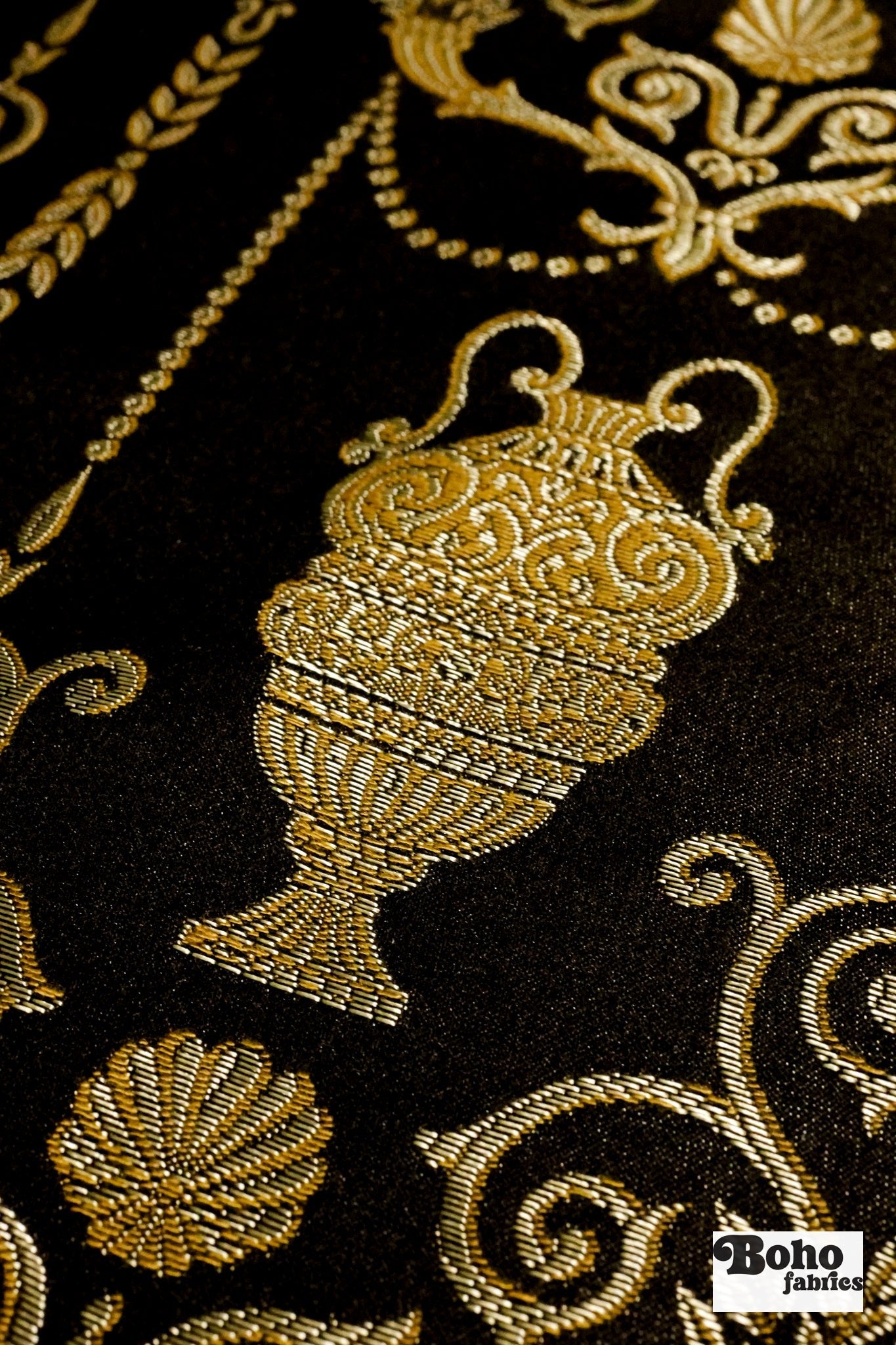 Neoclassical Black & Gold Jacquard Woven Fabric - Boho Fabrics - Jacquard, Woven
