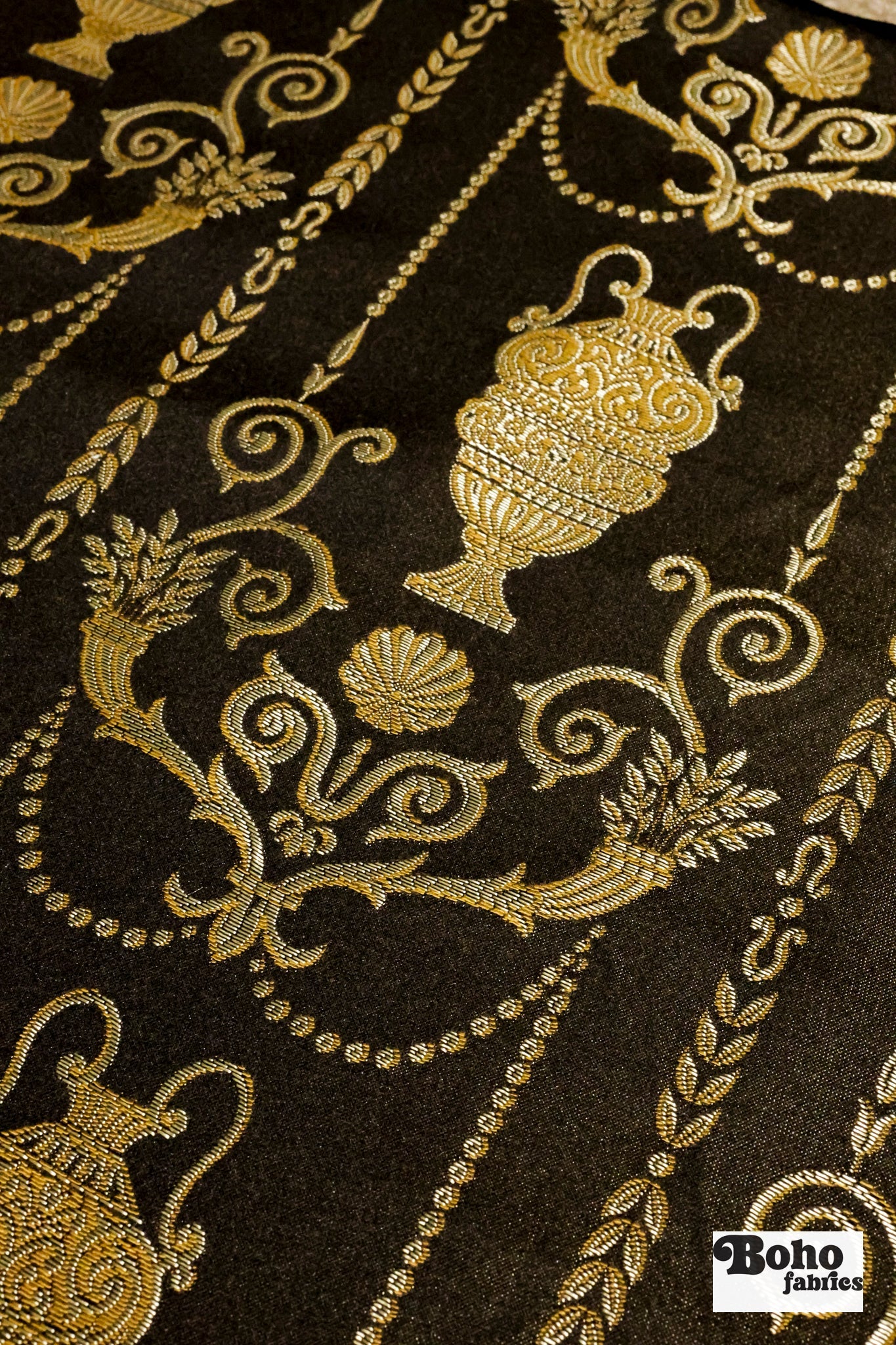 Neoclassical Black & Gold Jacquard Woven Fabric - Boho Fabrics - Jacquard, Woven