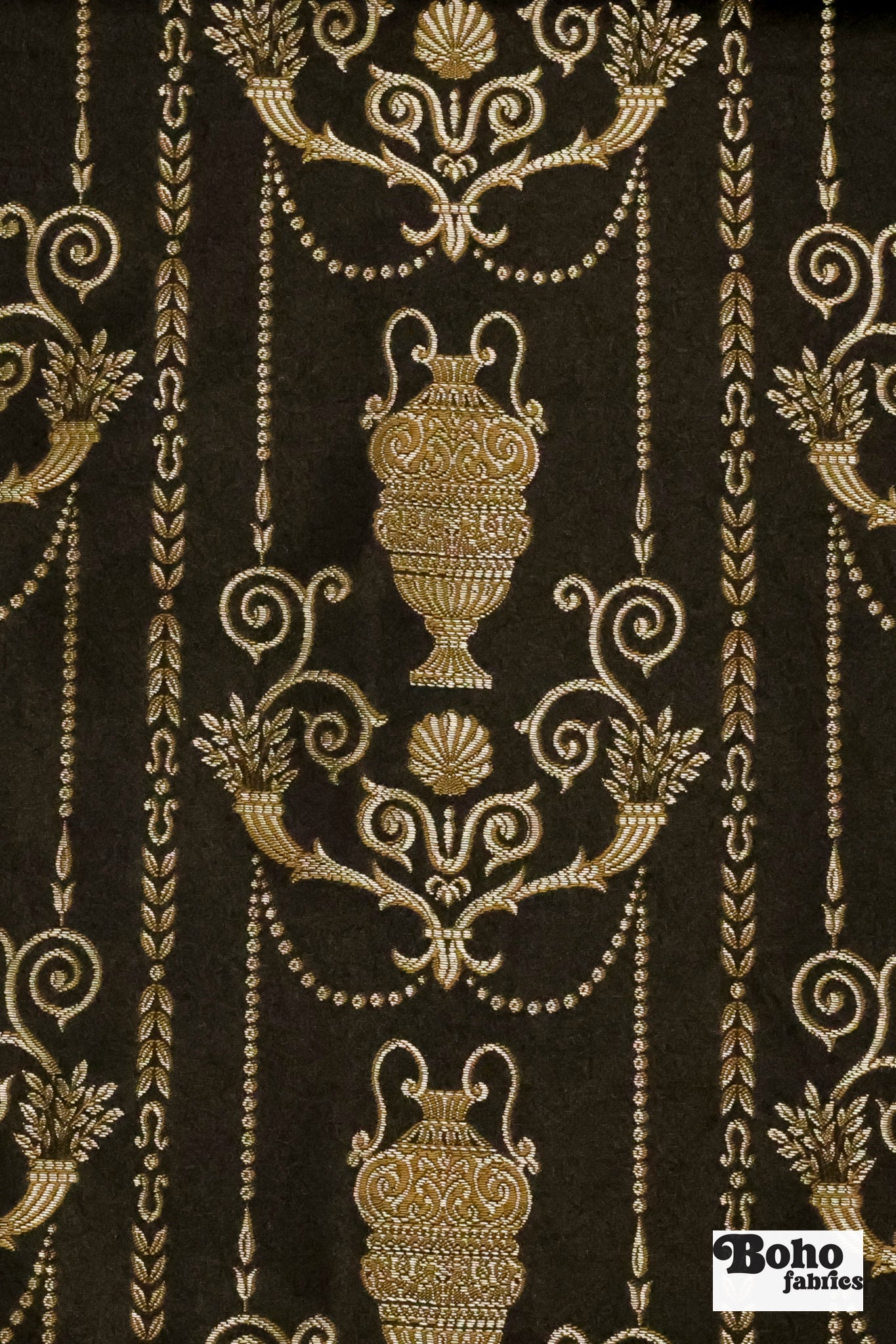 Neoclassical Black & Gold Jacquard Woven Fabric - Boho Fabrics - Jacquard, Woven