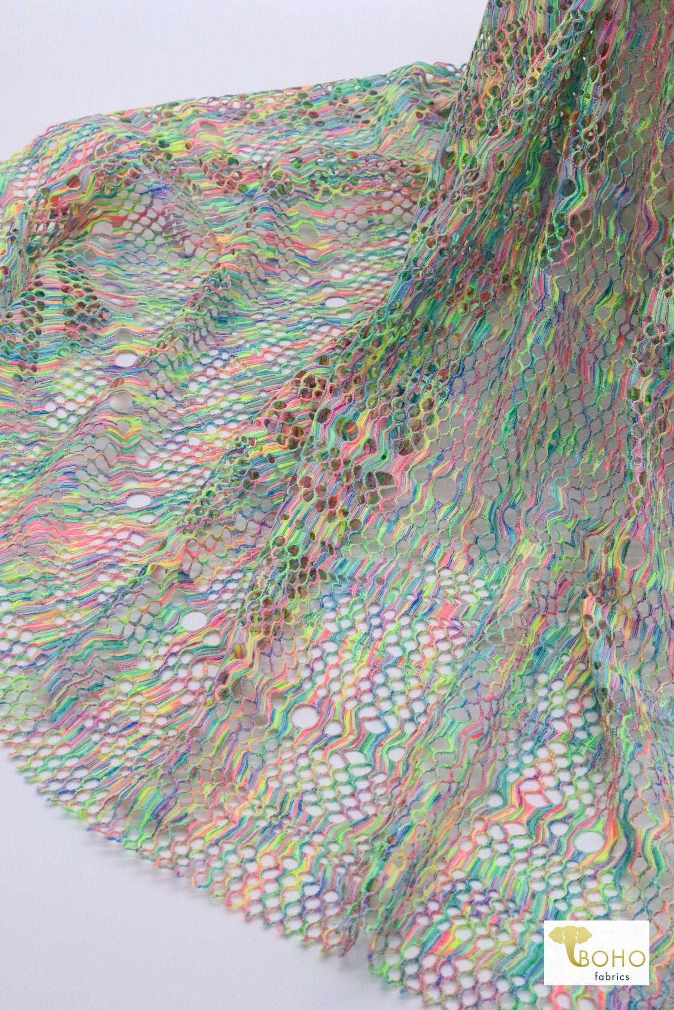 Neon Electric Rainbow, Stretch Lace Fabric - Boho Fabrics - Stretch Lace Fabric