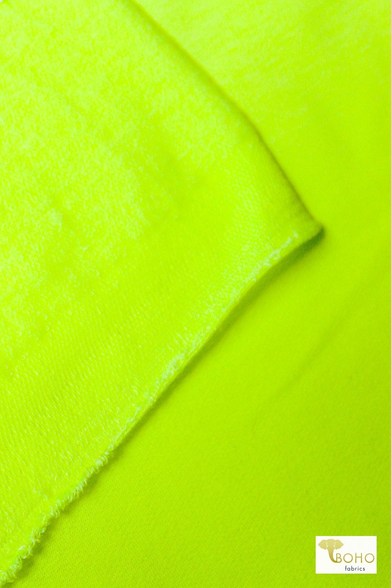 Neon Lime, Brushed French Terry Knit Fabric - Boho Fabrics
