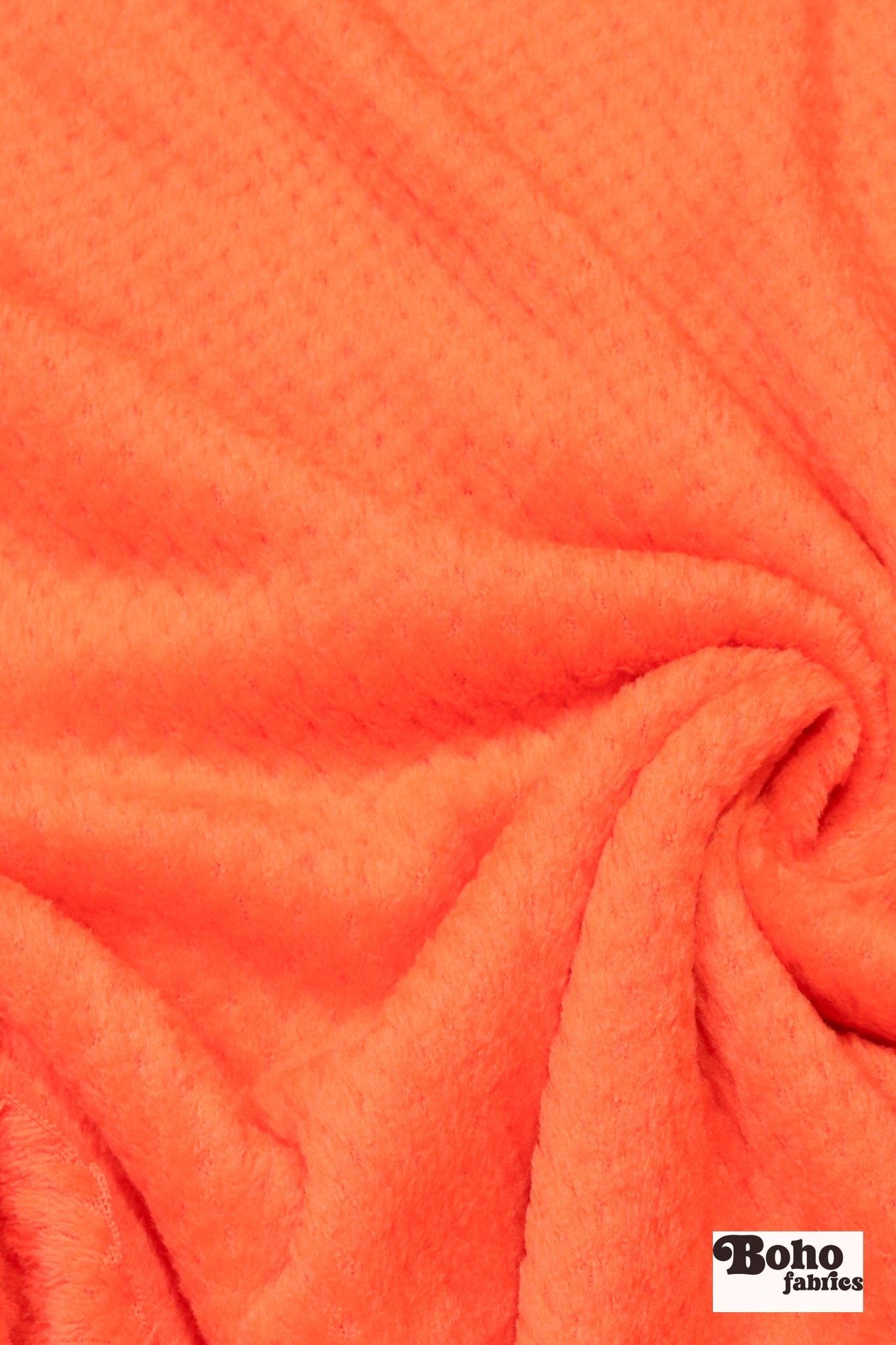Neon Orange, Textured Midweight High Loft “Honeycomb” Fleece Fabric by Polartec, featuring Recycled Polyester (3) - Boho Fabrics - Performance Fabrics