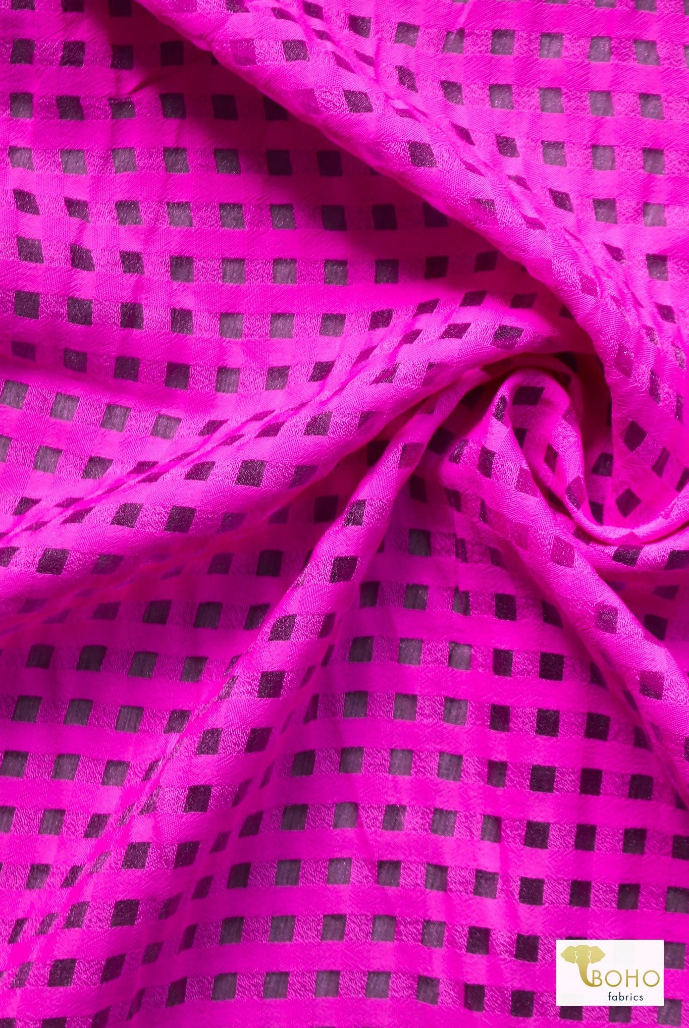 Neon Pink Gingham Woven - Boho Fabrics