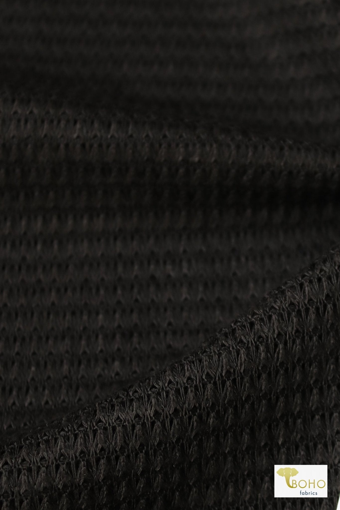 Nero Black, Cotton Waffle Knit - Boho Fabrics