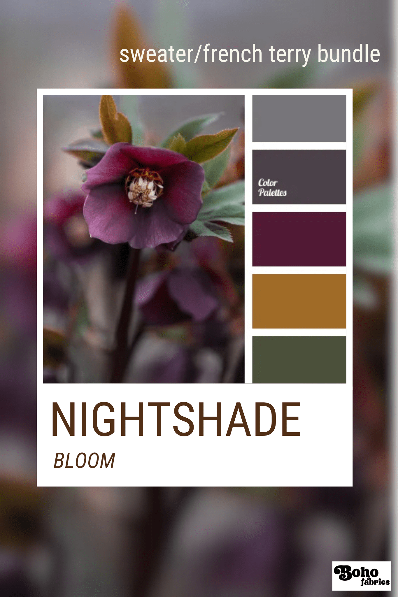 Nightshade Bloom, Sweater/French Terry Knit Palette Bundle - Boho Fabrics - Fabric Bundles