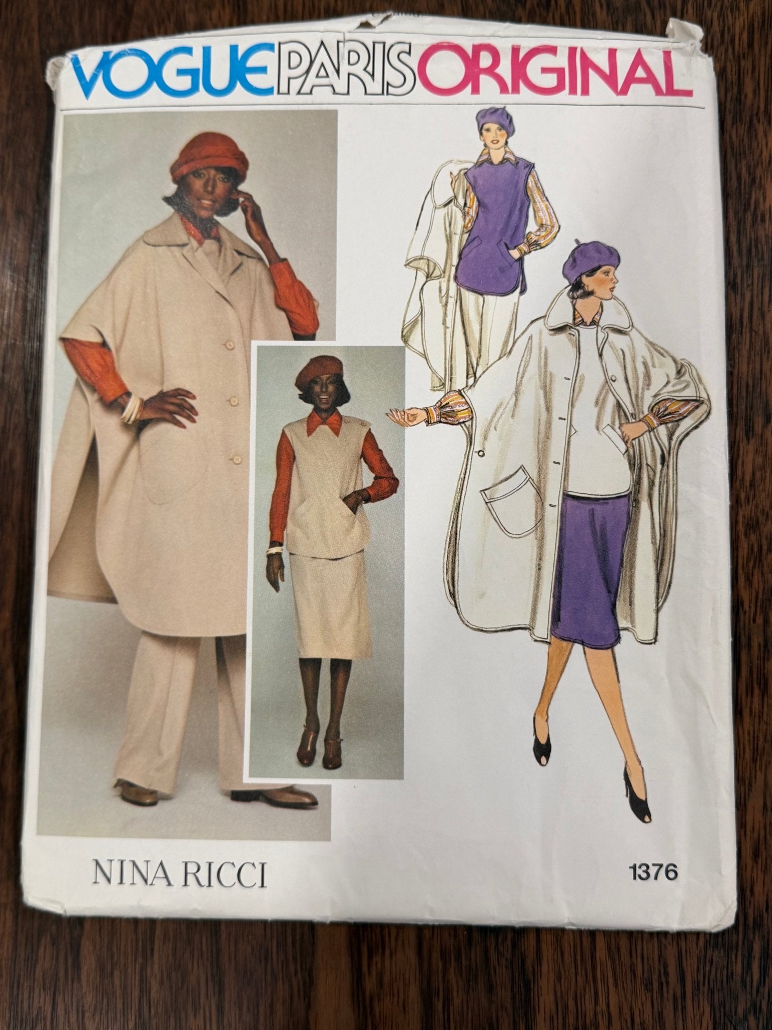 Nina Ricci | Vogue Paris Original Sewing Pattern #1376 — Poncho, Top, Skirt, Pants & Blouse, Size 12, Vintage 1976, with Original Vogue Sew-In Label - Boho Fabrics - Sewing Patterns
