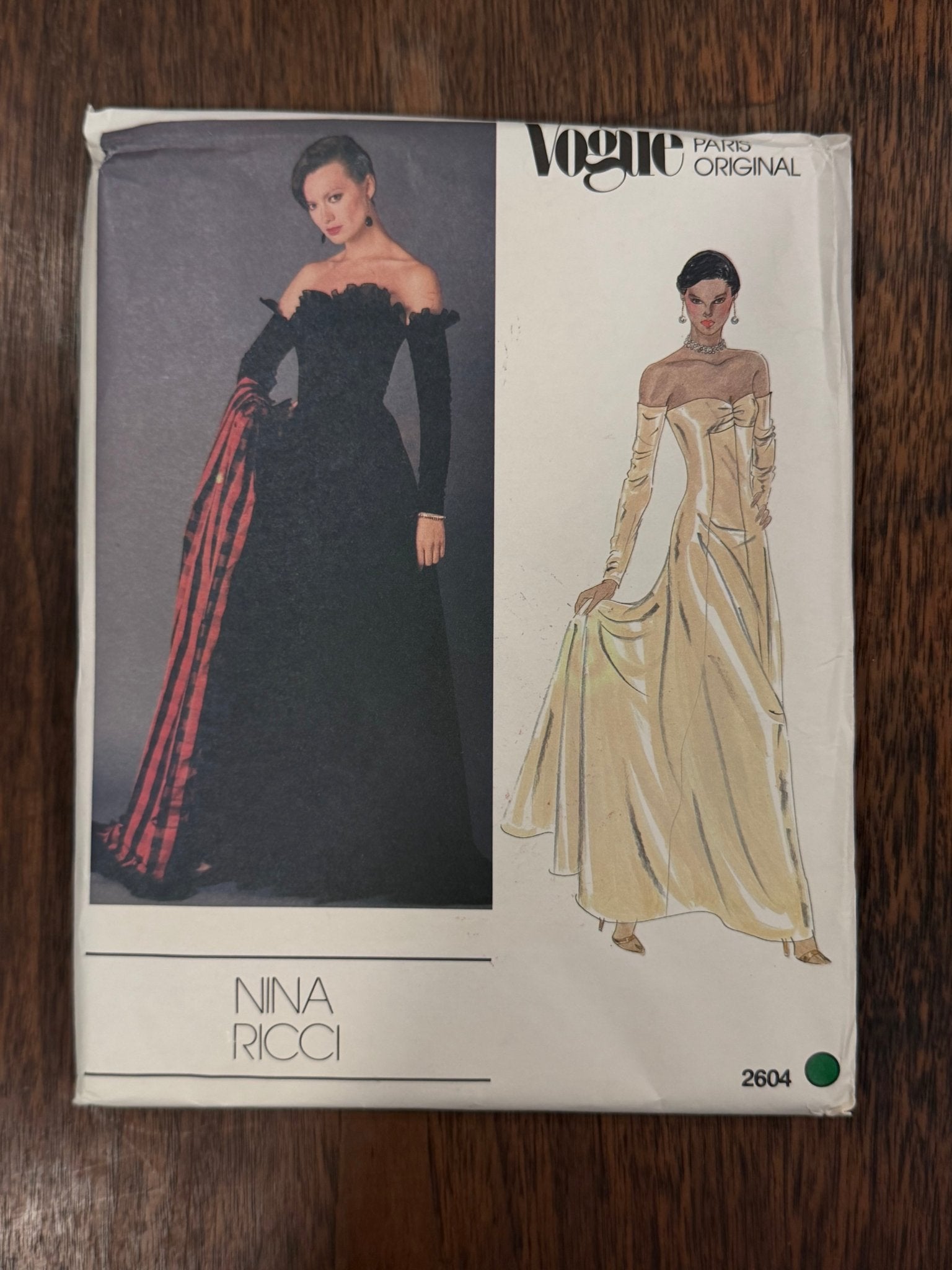 Nina Ricci | Vogue Paris Original Sewing Pattern #2604 — Fitted & Flared Dress with Stole, Size 12, Vintage 1980 - Boho Fabrics - Sewing Patterns