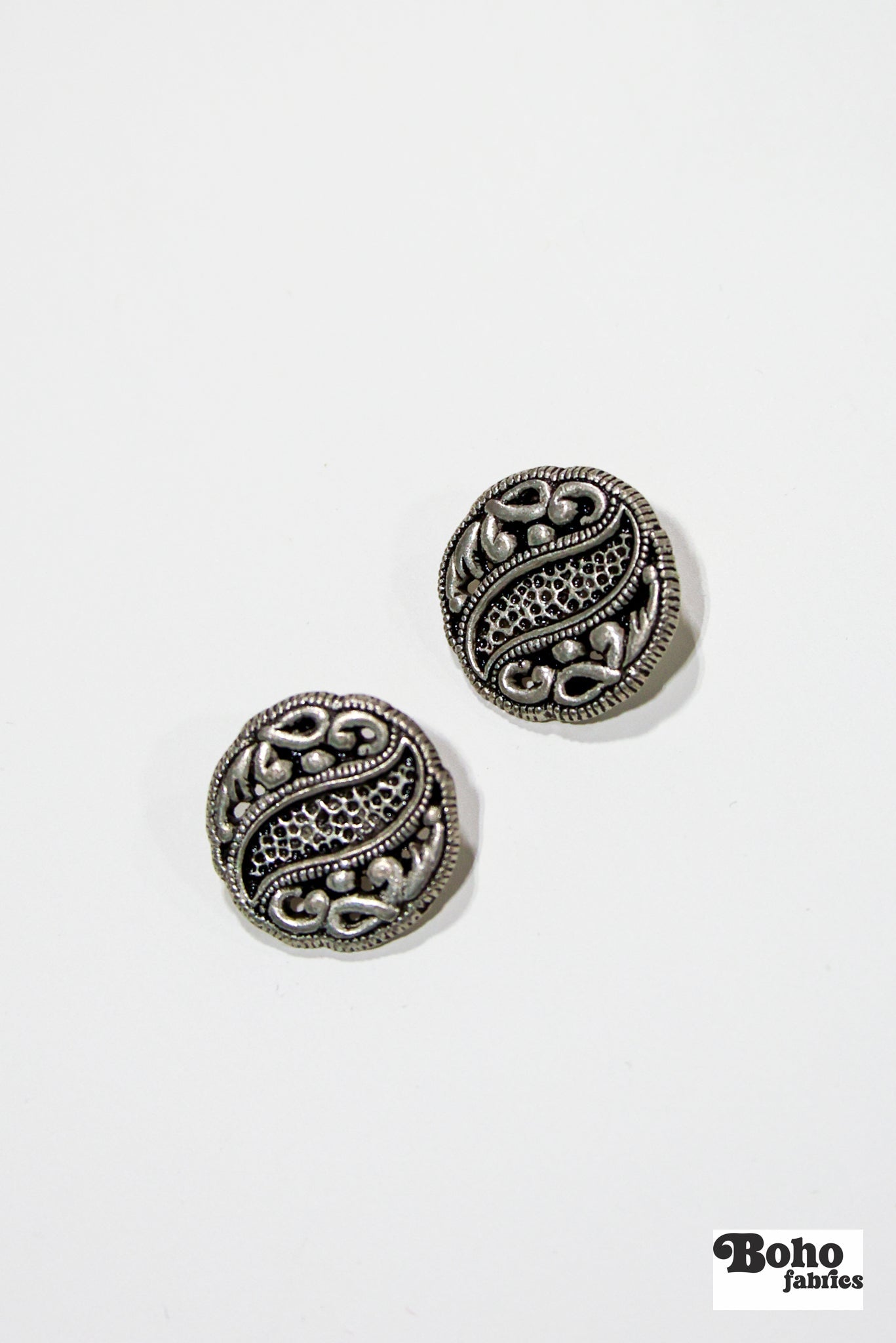 Nordic Pewter Metal Shank Buttons. 24L (15mm / 5/8"), 32L (20mm / 13/16") - Boho Fabrics - Buttons & Snaps