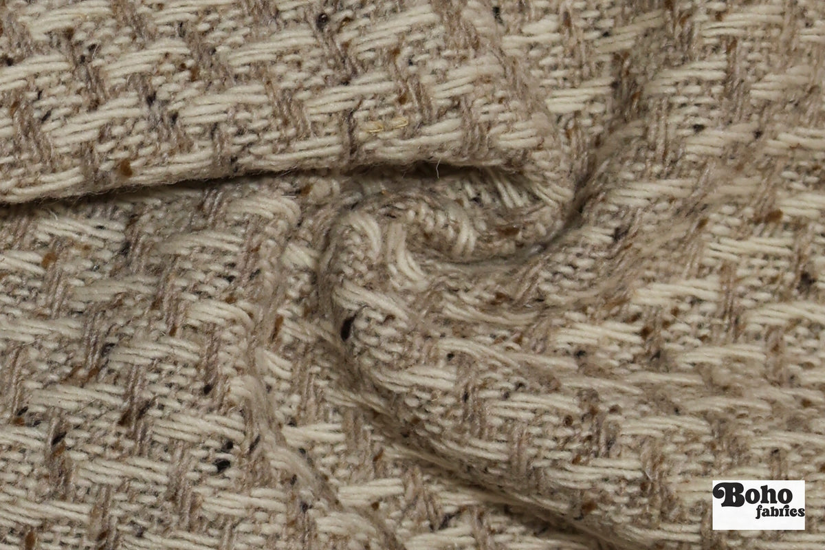Oatmeal Basketweave Wool Coating Woven Fabric - Boho Fabrics - Wool Coating, Woven