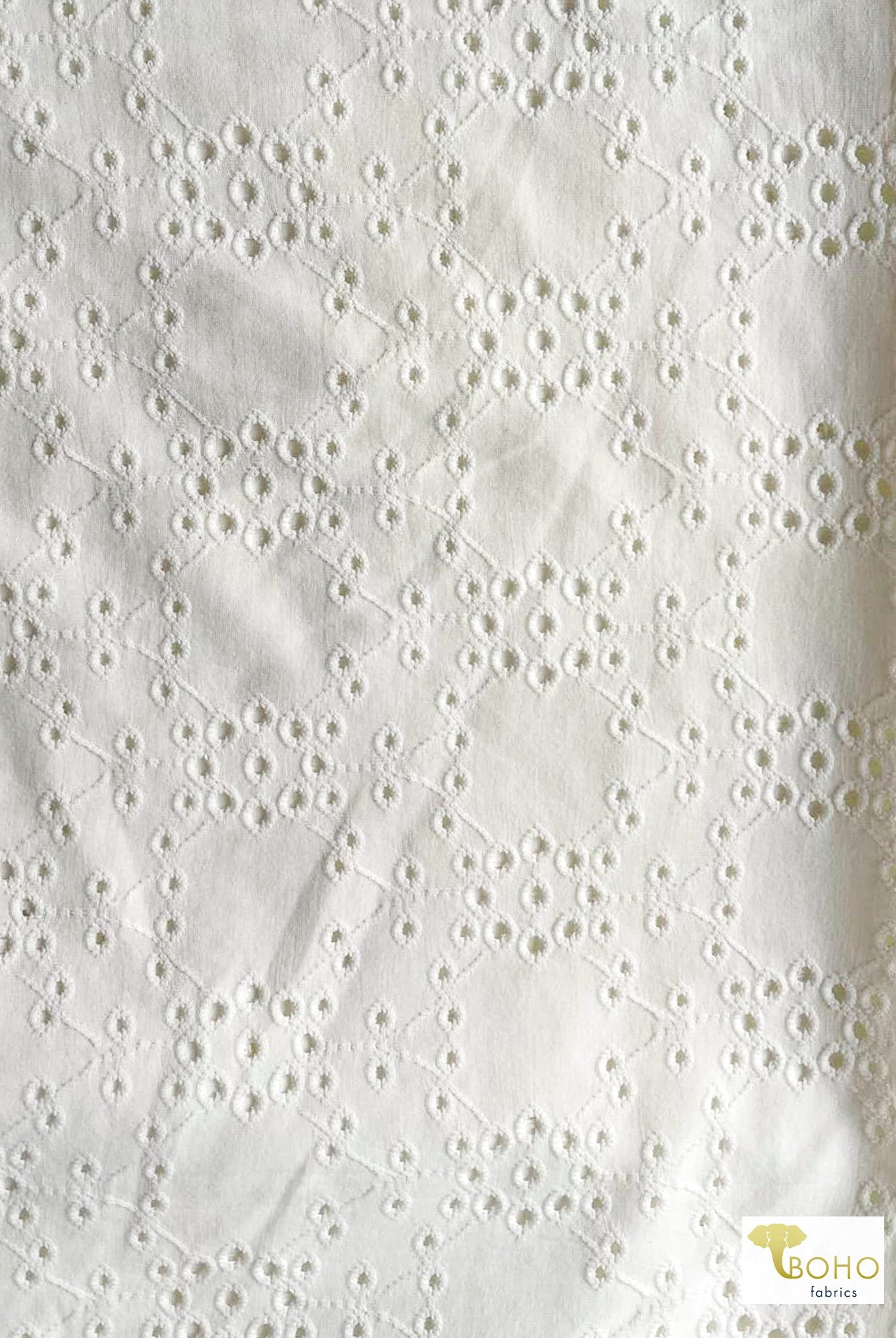 Off-White, Eyelet Knit Fabric - Boho Fabrics - Jacquard Knit Fabric