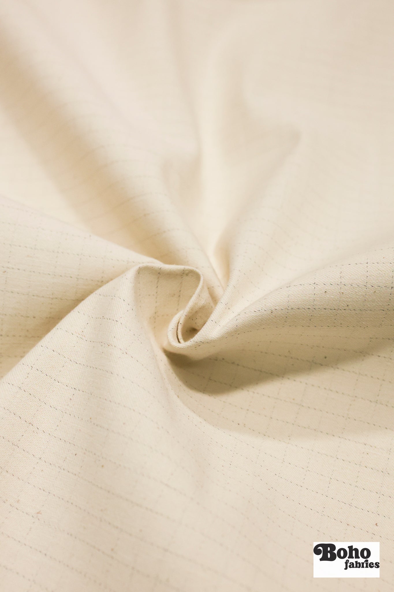 Off White, Grid Print Cotton Twill, Woven Fabric - Boho Fabrics - Twill, Woven