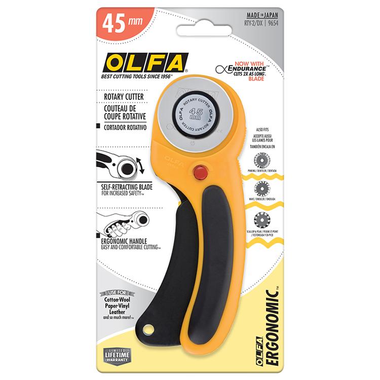 Olfa, 45MM Ergonomic Rotary Cutter - Boho Fabrics - Cutting Supplies