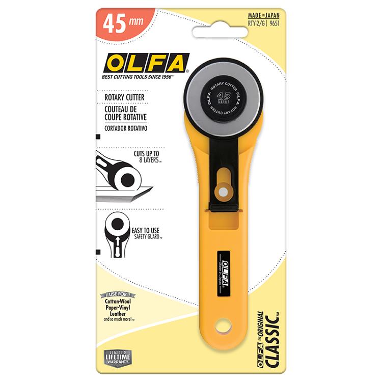Olfa, 45MM Rotary Cutter, Straight Handle - Boho Fabrics - Cutting Supplies