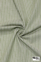 Olive Green and White Thin Stripes Cotton Woven Fabric - Boho Fabrics - Woven, Fabric