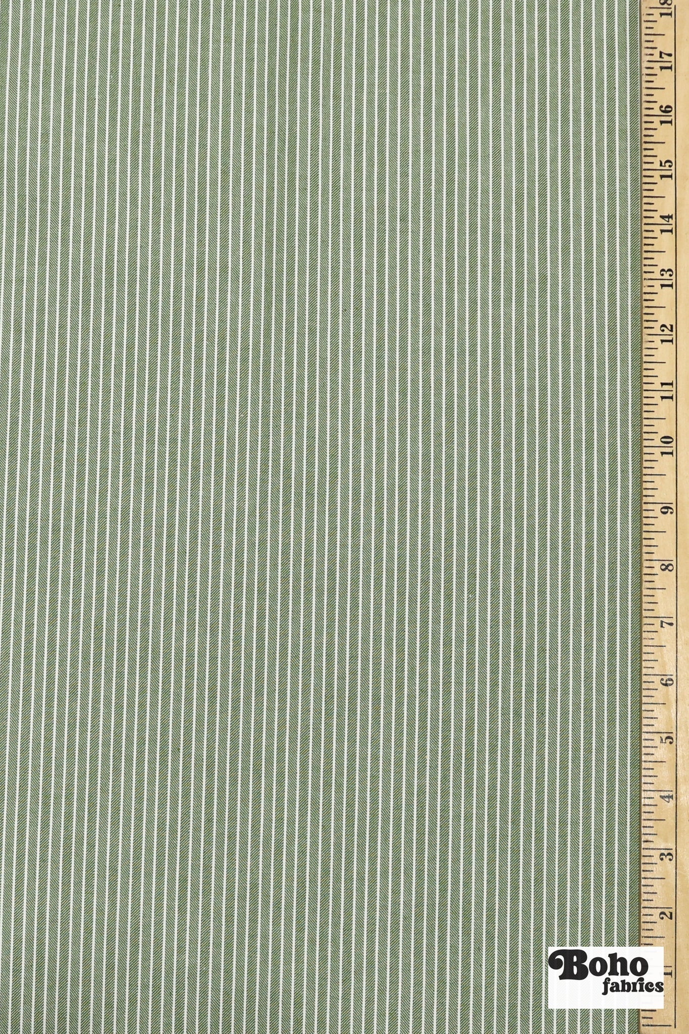 Olive Green and White Thin Stripes Cotton Woven Fabric - Boho Fabrics - Woven, Fabric