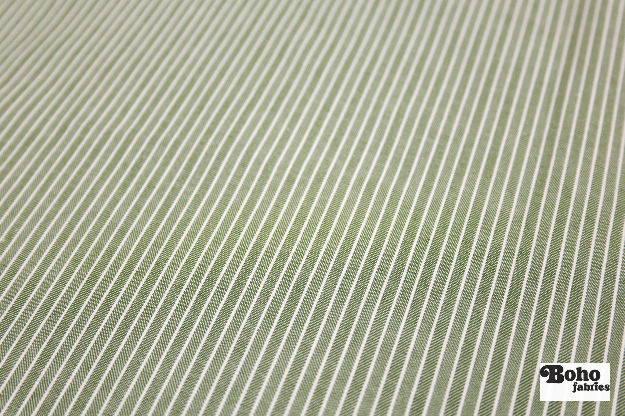 Olive Green and White Thin Stripes Cotton Woven Fabric - Boho Fabrics - Woven, Fabric