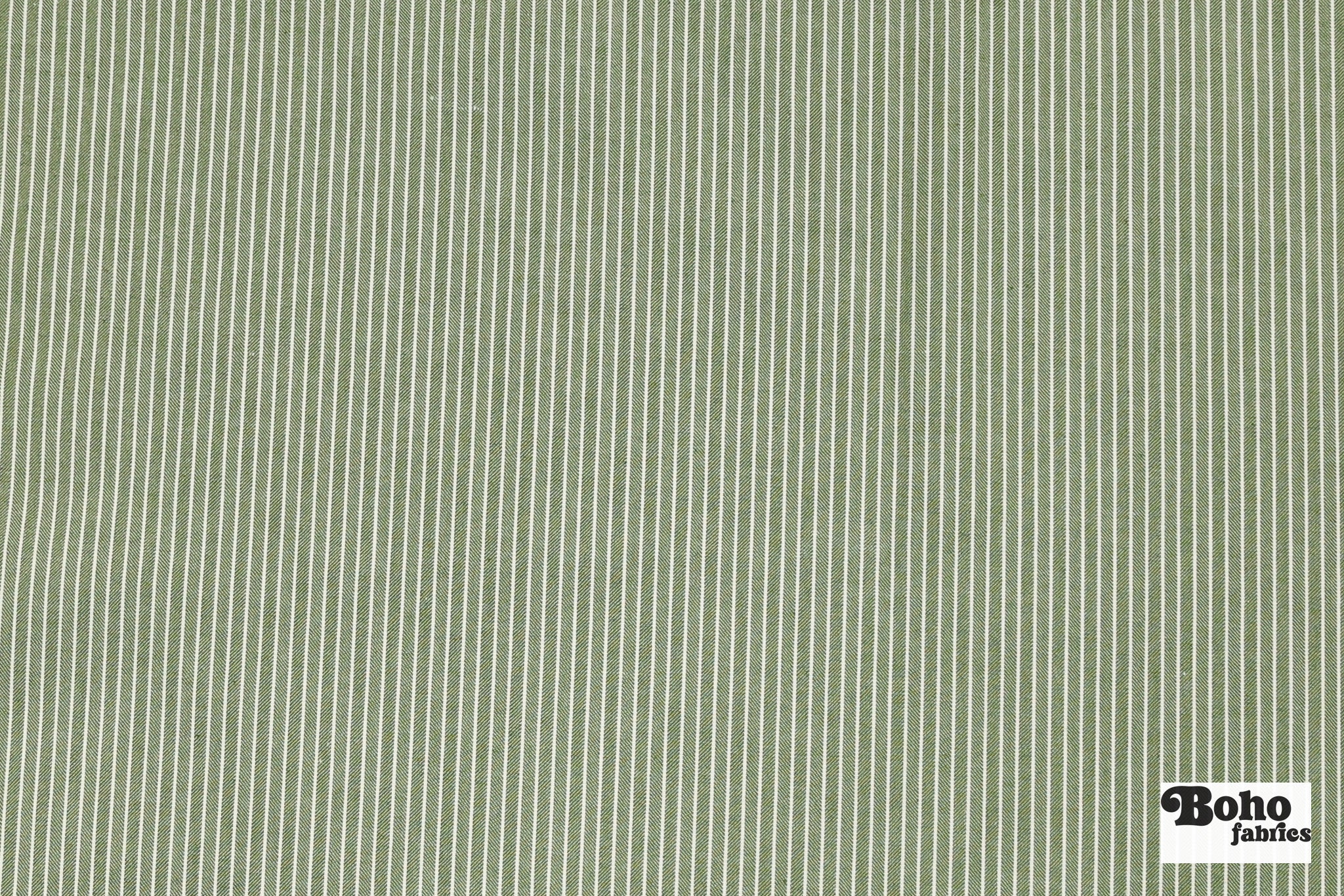 Olive Green and White Thin Stripes Cotton Woven Fabric - Boho Fabrics - Woven, Fabric
