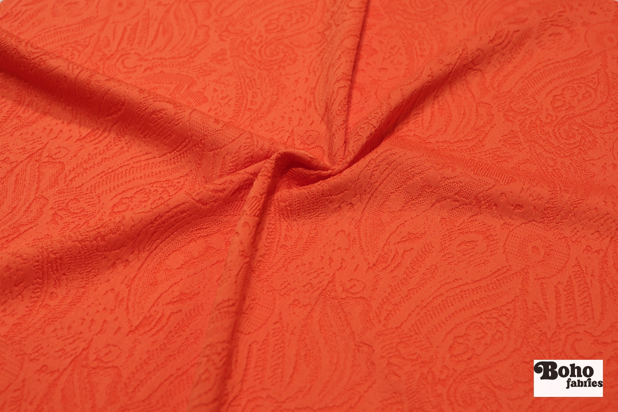 Orange Paisley Jacquard Knit Fabric - Boho Fabrics - Jacquard Knit Fabric