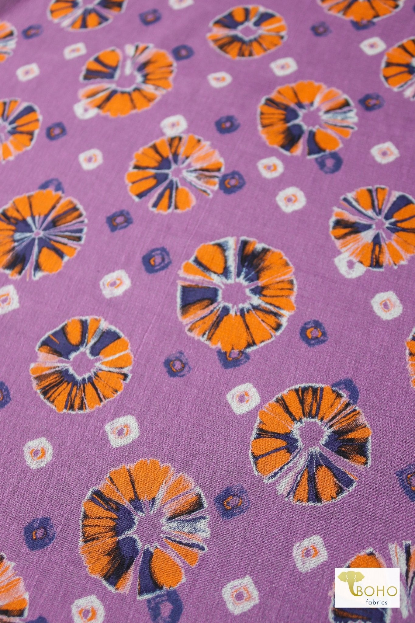 Orange Pop on Purple. Cotton Woven. WVP-247 - Boho Fabrics