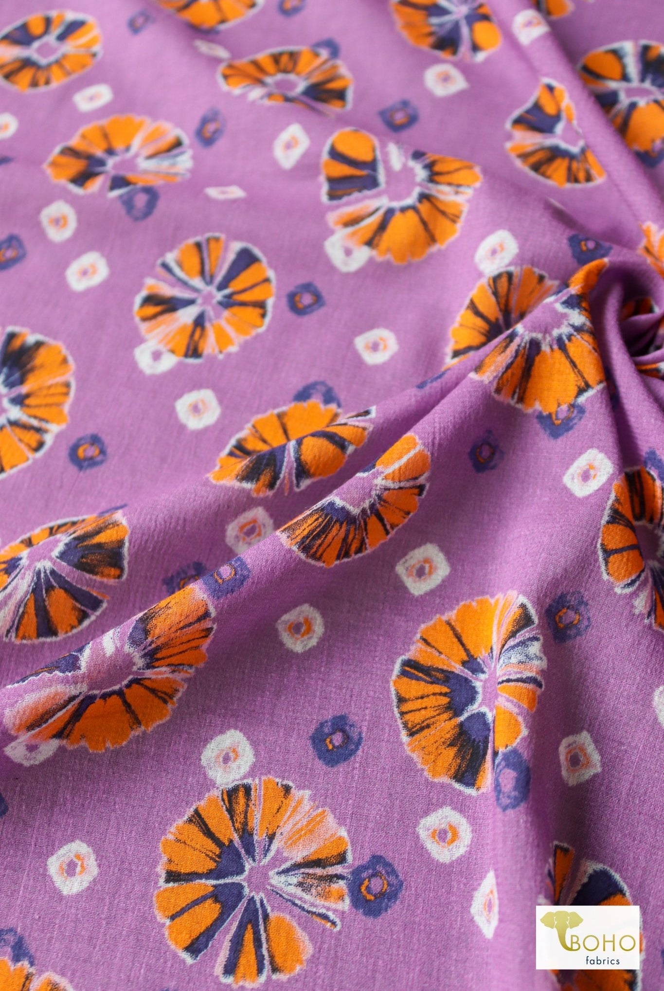 Orange Pop on Purple. Cotton Woven. WVP-247 - Boho Fabrics