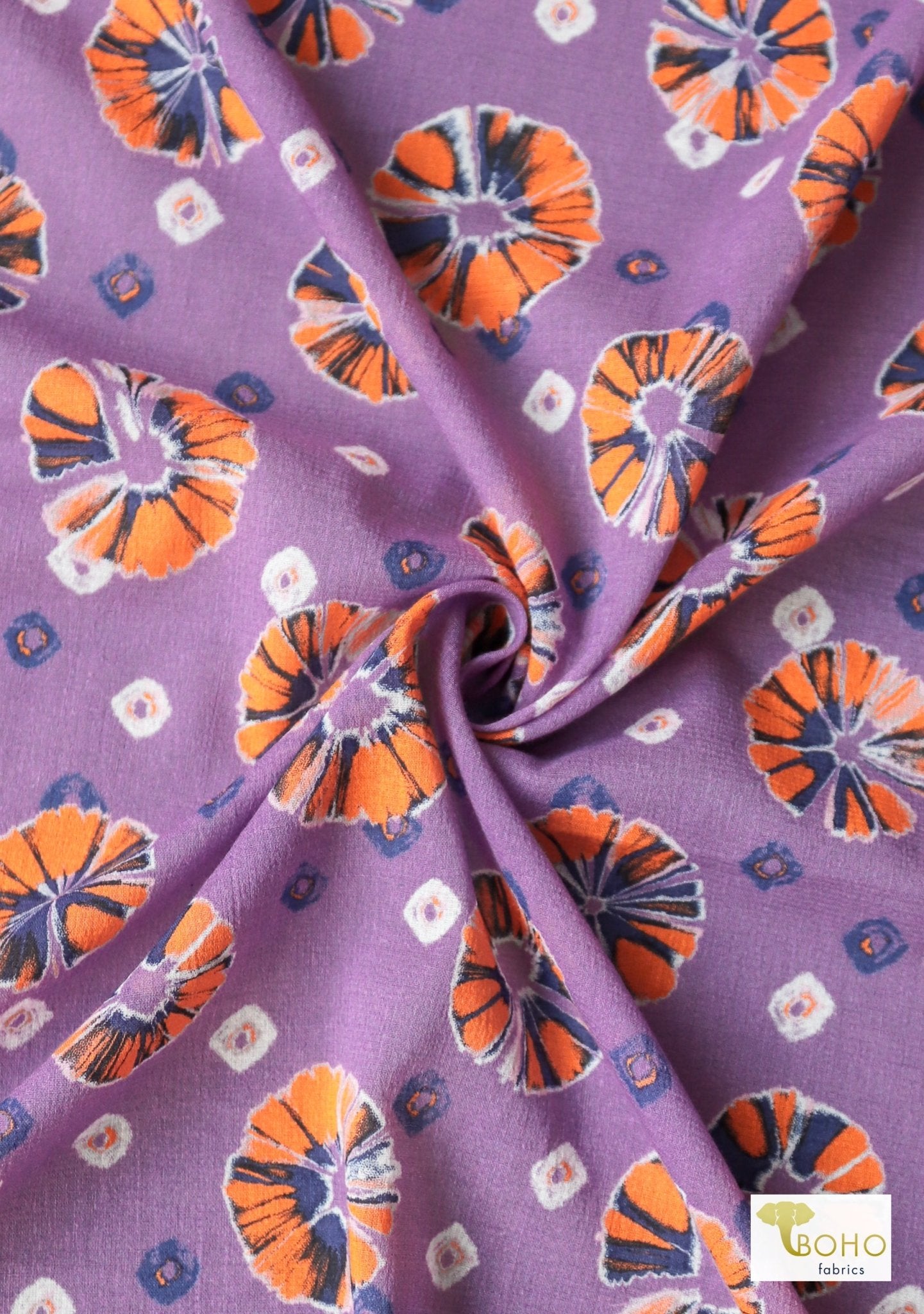 Orange Pop on Purple. Cotton Woven. WVP-247 - Boho Fabrics