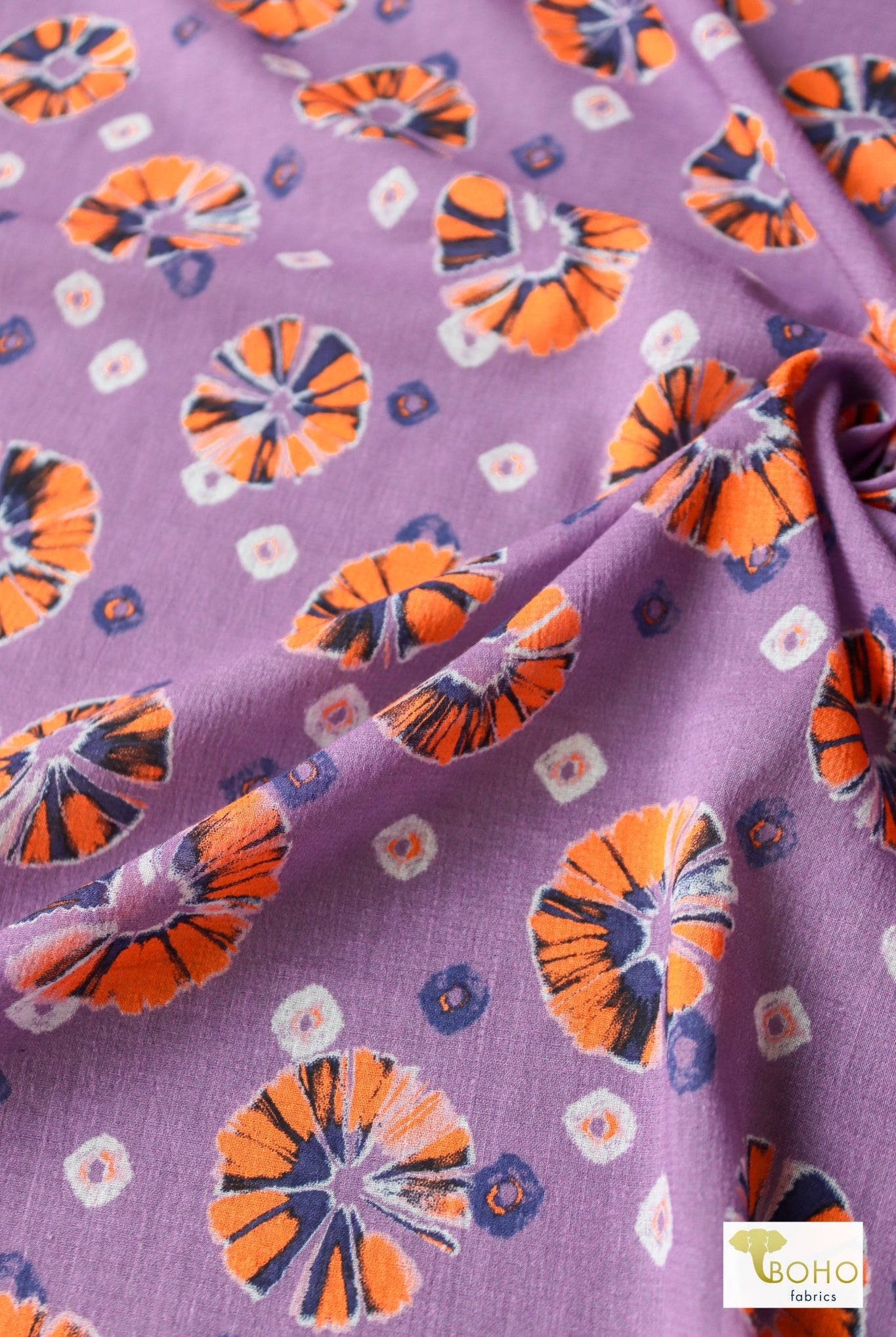 Orange Pop on Purple. Cotton Woven. WVP-247 - Boho Fabrics