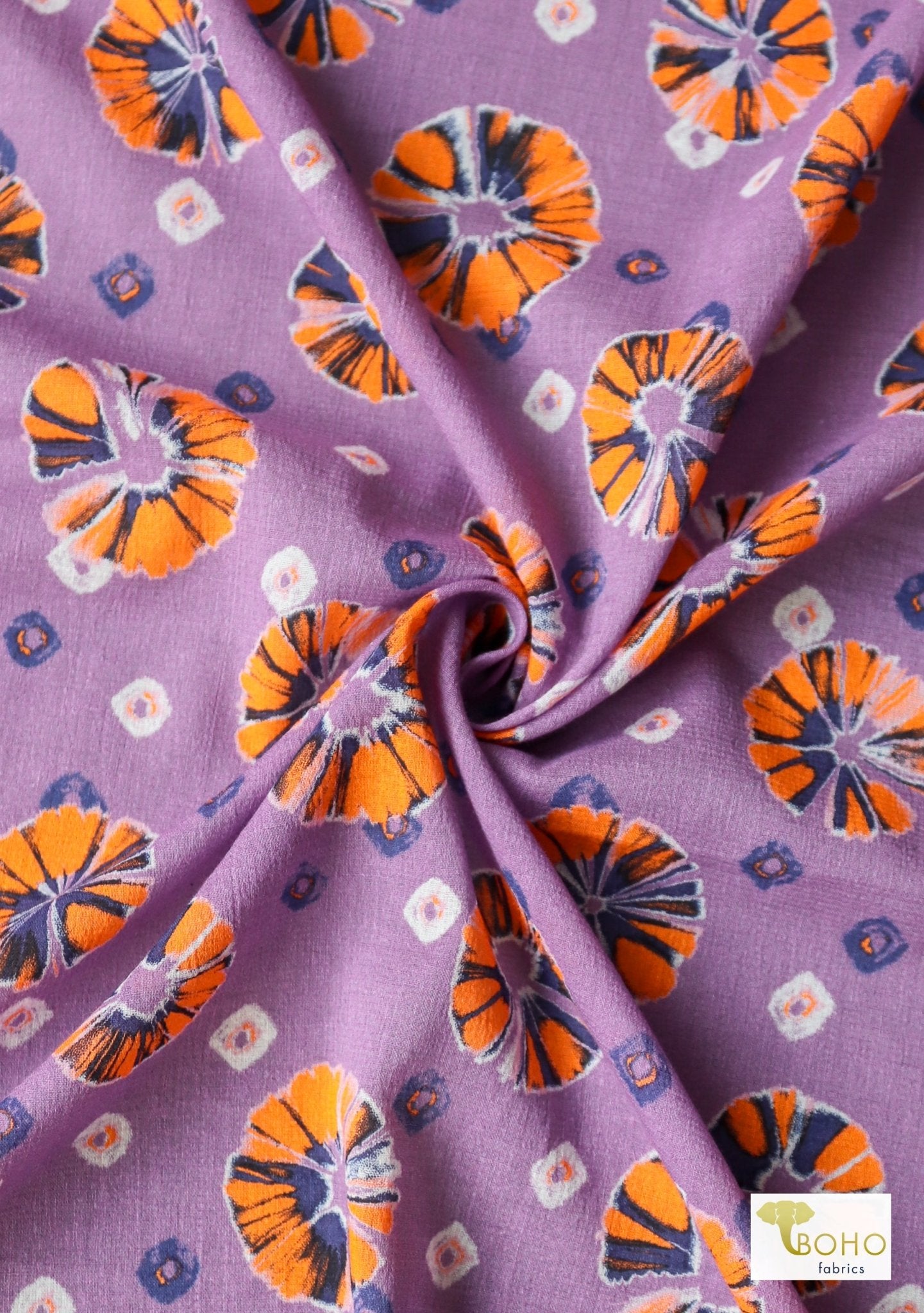 Orange Pop on Purple. Cotton Woven. WVP-247 - Boho Fabrics