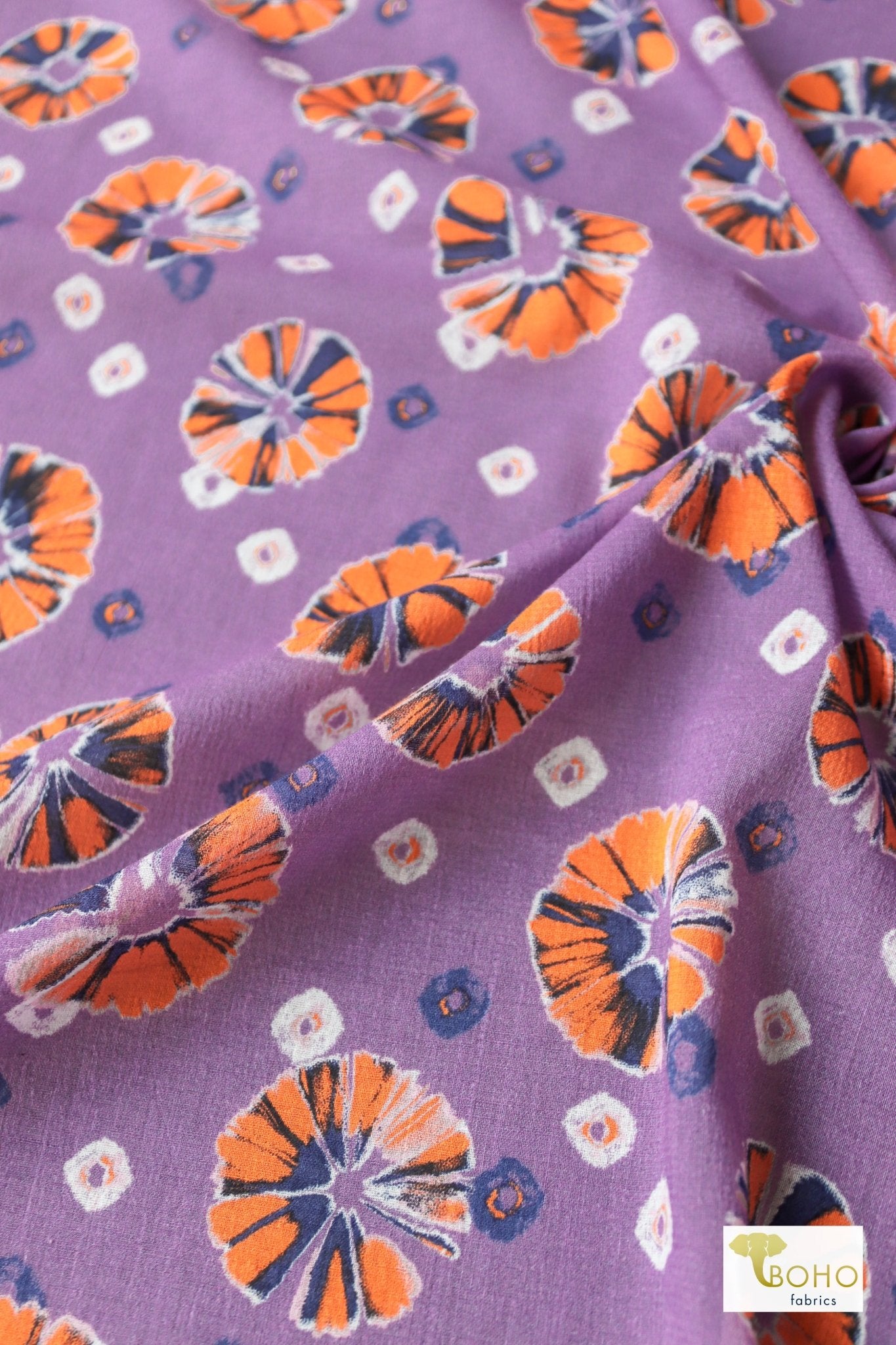 Orange Pop on Purple. Cotton Woven. WVP-247 - Boho Fabrics