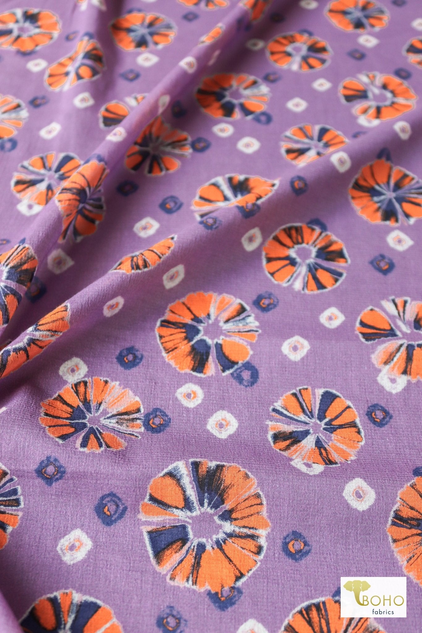 Orange Pop on Purple. Cotton Woven. WVP-247 - Boho Fabrics
