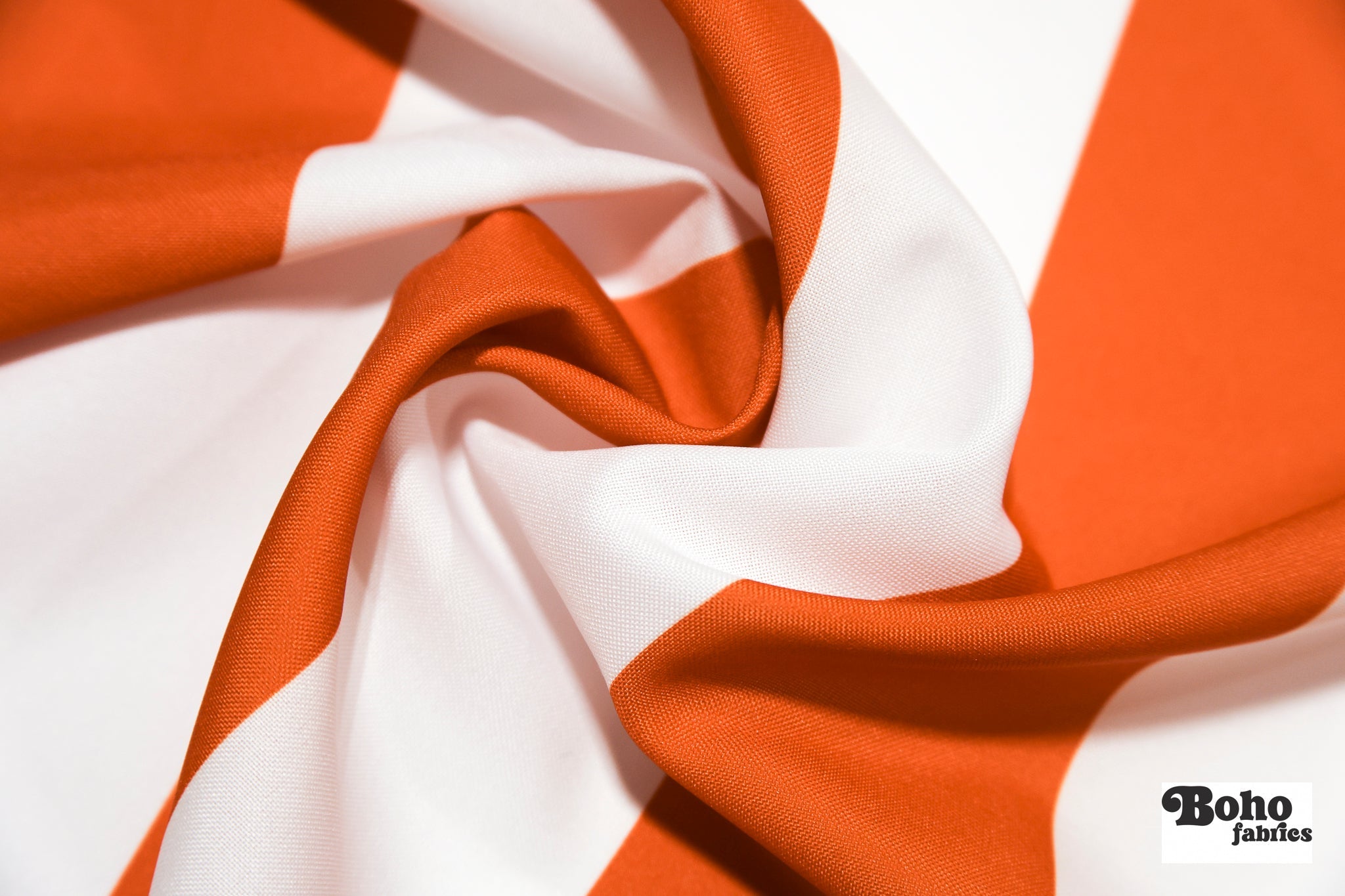 Orange & White, 3" Wide Striped Canvas Woven Fabric - Boho Fabrics - Canvas Fabric